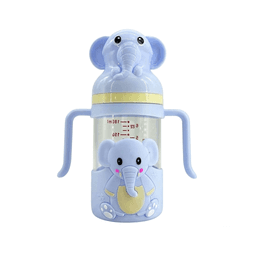 Elephant Glass Baby Feeding Bottle 180ml | BPA-Free Infant Milk & Water Bottle with Easy-Grip Handles, Protective 3D Silicone Sleeve | Clear Measurement Marks for Newborns, Infants & Toddlers (Blue), photo 1