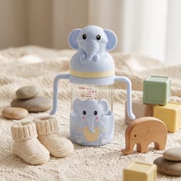 Elephant Glass Baby Feeding Bottle 180ml | BPA-Free Infant Milk & Water Bottle with Easy-Grip Handles, Protective 3D Silicone Sleeve | Clear Measurement Marks for Newborns, Infants & Toddlers (Blue), photo 4