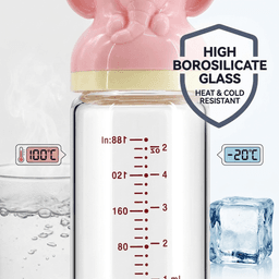 Elephant Glass Baby Feeding Bottle 180ml | BPA-Free Infant Milk & Water Bottle with Easy-Grip Handles, Protective 3D Silicone Sleeve | Clear Measurement Marks for Newborns, Infants & Toddlers (Pink), photo 5