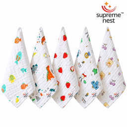 6-Layer Muslin Baby Washcloths | Ultra Soft Cotton Face Towels, Reusable Baby Wipes | Mini Burp Cloths, Highly Absorbent Bath Cloths for Newborns | Infants & Baby Care (5 Pcs), photo 1