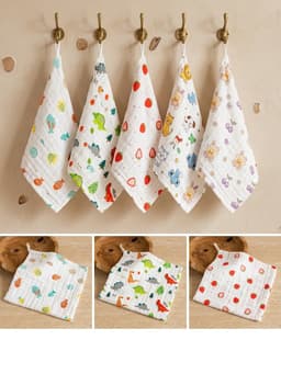 6-Layer Muslin Baby Washcloths | Ultra Soft Cotton Face Towels, Reusable Baby Wipes | Mini Burp Cloths, Highly Absorbent Bath Cloths for Newborns | Infants & Baby Care (5 Pcs), photo 6