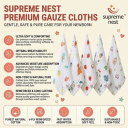 6-Layer Muslin Baby Washcloths | Ultra Soft Cotton Face Towels, Reusable Baby Wipes | Mini Burp Cloths, Highly Absorbent Bath Cloths for Newborns | Infants & Baby Care (5 Pcs), photo 7