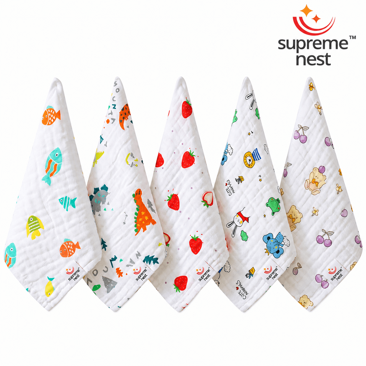 6-Layer Muslin Baby Washcloths | Ultra Soft Cotton Face Towels, Reusable Baby Wipes | Mini Burp Cloths, Highly Absorbent Bath Cloths for Newborns | Infants & Baby Care (5 Pcs)