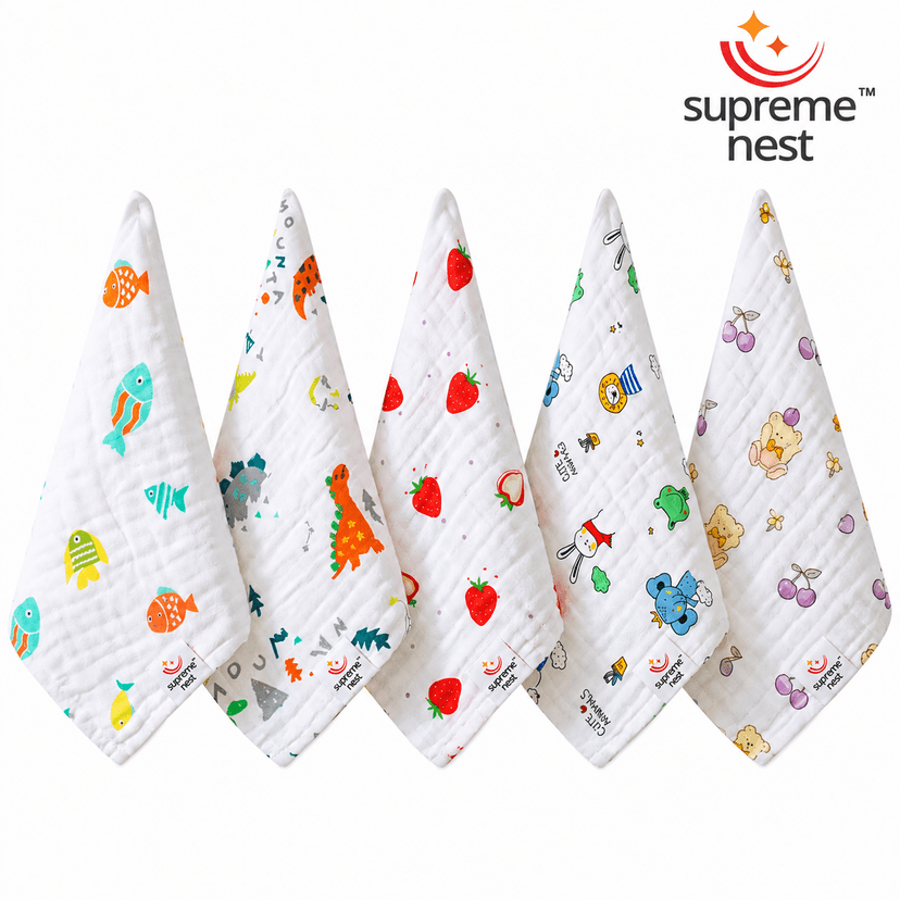 6-Layer Muslin Baby Washcloths | Ultra Soft Cotton Face Towels, Reusable Baby Wipes | Mini Burp Cloths, Highly Absorbent Bath Cloths for Newborns | Infants & Baby Care (5 Pcs)