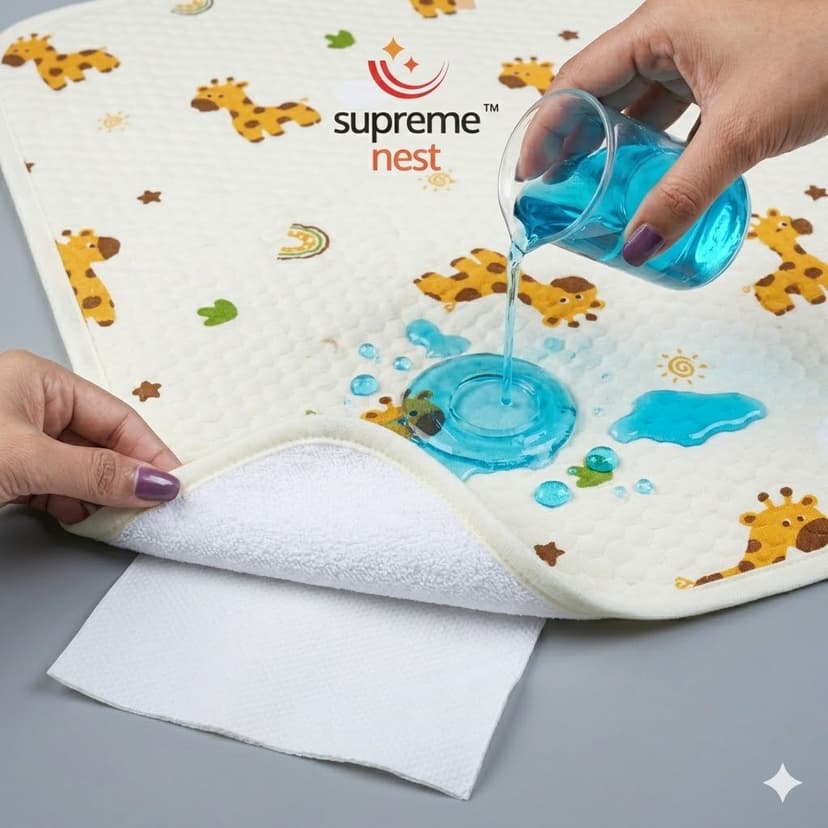 Supremenest Waterproof Cotton Bedwetting Sheet | Reusable Quick Dry Absorbent Bed Pad with TPU Layer | Machine Washable Bed Protector for Baby, Adult (1, Giraffe & Rainbow, Large (47 x 40 Inch))